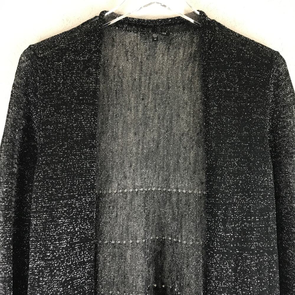 Eileen Fisher Linen Blend Metallic Open Front Sheer Cardigan Lagenlook Size M - Picture 4 of 10